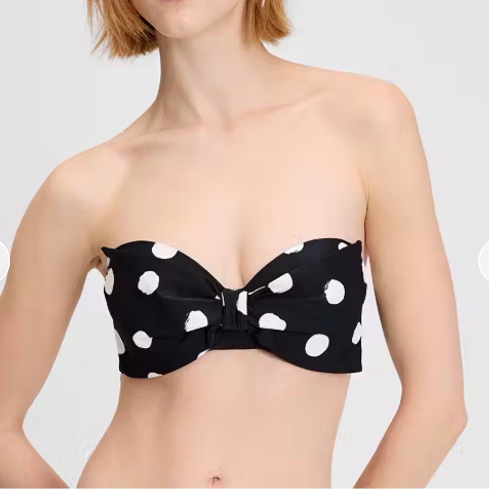 Kate Spade Black and creme Bandeau bow swim top size m